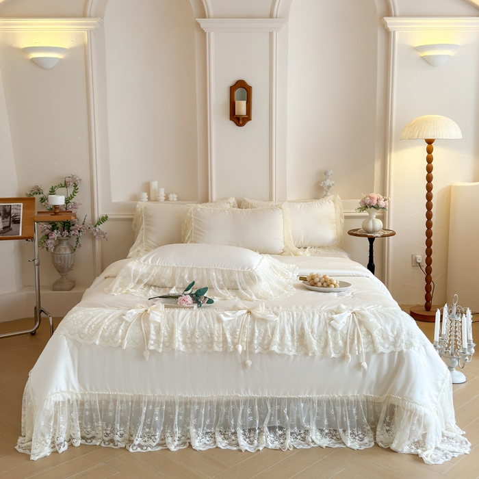 91家纺网 家纺一手货源 找家纺 爱家（原缔乐家纺） 2026新款轻奢法式天丝夏被四件套 星光奶芙-奶昔白