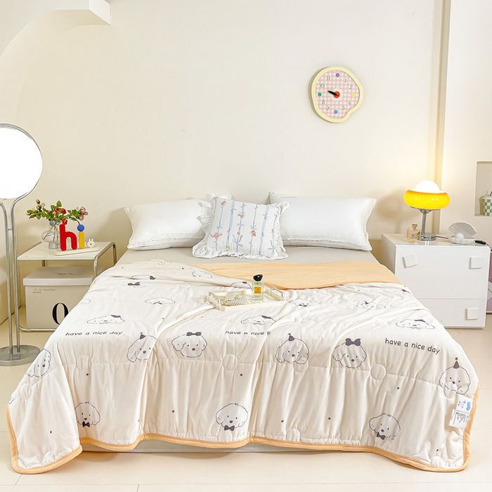 91家纺网 家纺一手货源 找家纺 （总）悦织湾家纺 冰丝冰激凌夏被2026新款凉感丝冻冻印花冰淇淋绗绣包边夏凉被轻奢空调被    