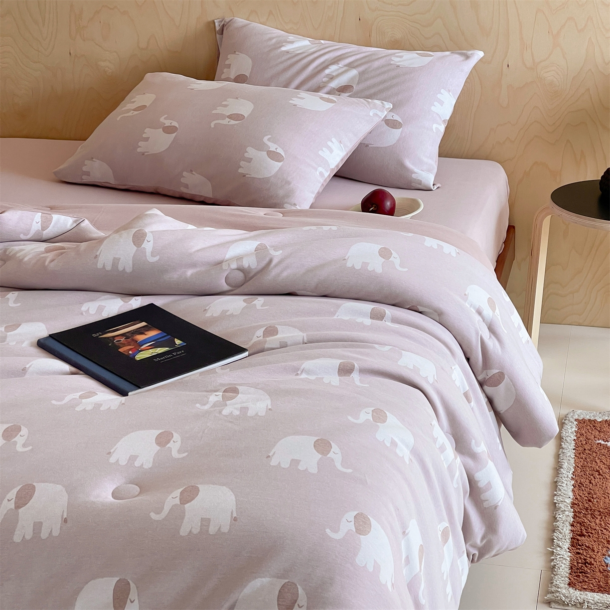 91家纺网 家纺一手货源 找家纺 傲蕾良品 2026新款【自由组合】色织云柔控温被夏被（四件套） 糯糯粉象