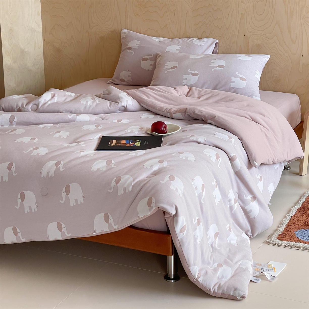 91家纺网 家纺一手货源 找家纺 傲蕾良品 2026新款【自由组合】色织云柔控温被夏被（四件套） 糯糯粉象