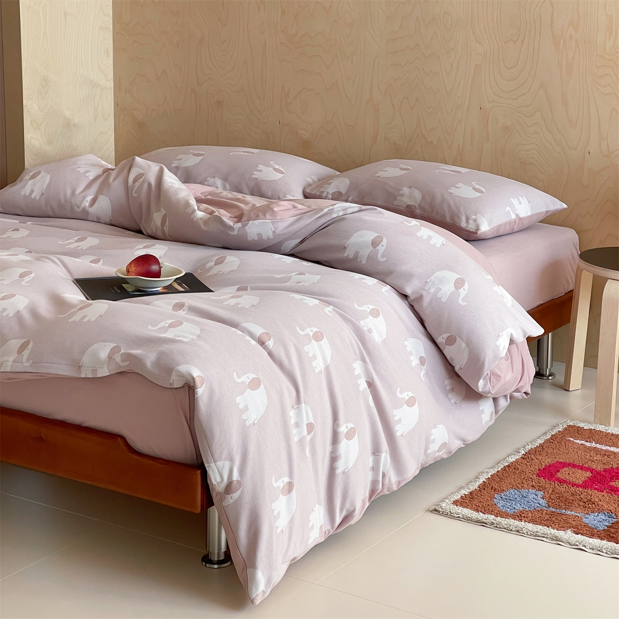 91家纺网 家纺一手货源 找家纺 傲蕾良品 2026新款【自由组合】色织云柔控温被夏被（四件套） 糯糯粉象