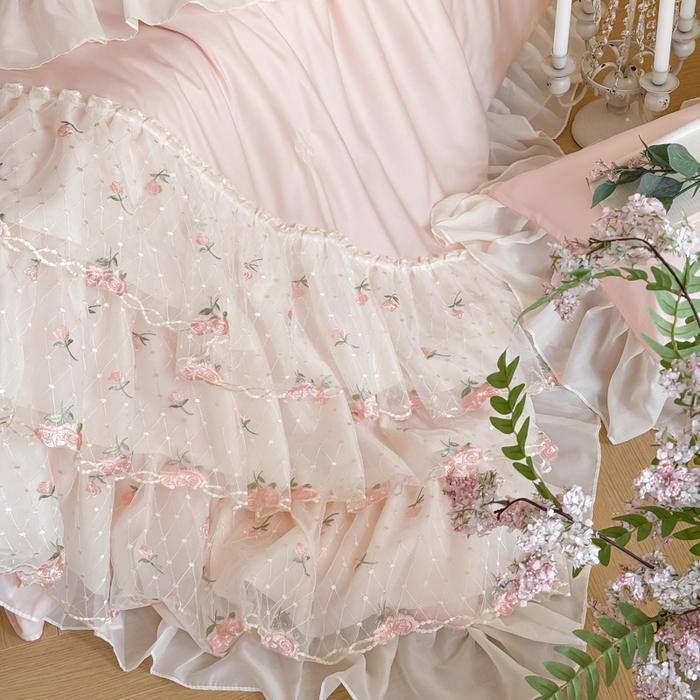 91家纺网 家纺一手货源 找家纺 爱家（原缔乐家纺） 2026新款轻奢法式天丝夏被四件套 花雾织梦-公主粉