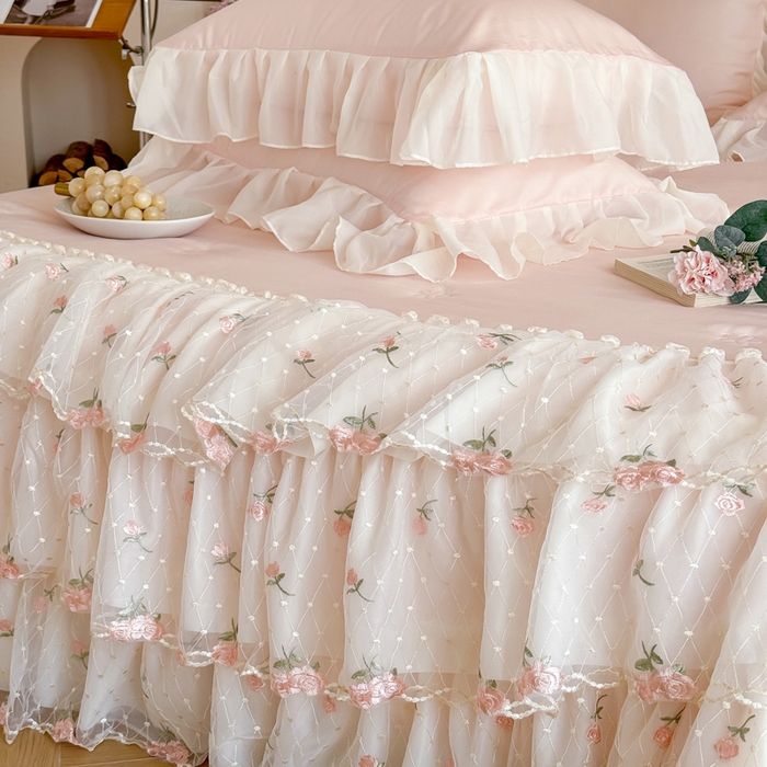 91家纺网 家纺一手货源 找家纺 爱家（原缔乐家纺） 2026新款轻奢法式天丝夏被四件套 花雾织梦-公主粉