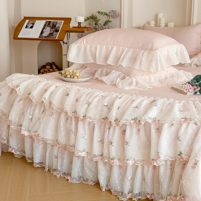 91家纺网 家纺一手货源 找家纺 爱家（原缔乐家纺） 2026新款轻奢法式天丝夏被四件套 花雾织梦-公主粉