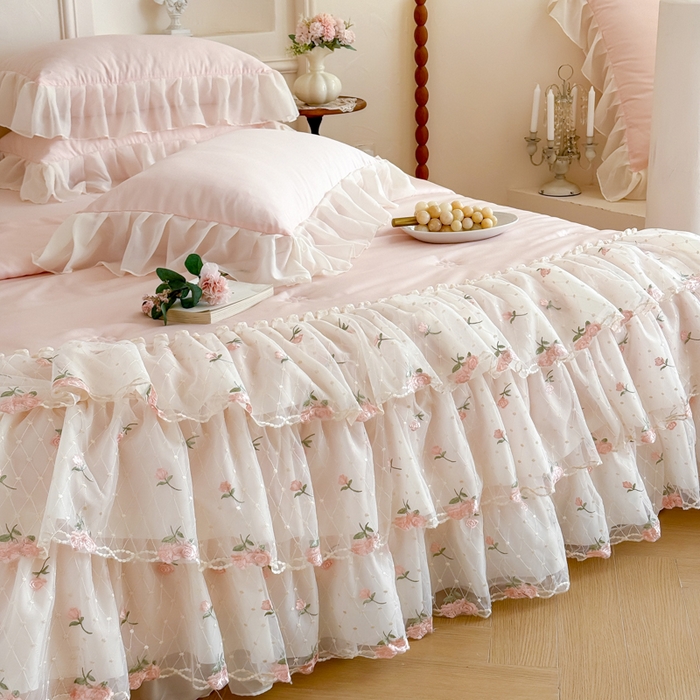 91家纺网 家纺一手货源 找家纺 爱家（原缔乐家纺） 2026新款轻奢法式天丝夏被四件套 花雾织梦-公主粉