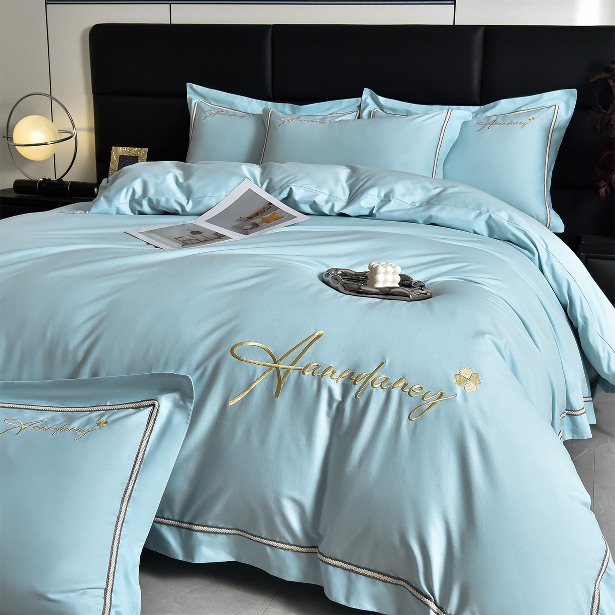 91家纺网 家纺一手货源 找家纺 （总）湘雪家居 2026新款长绒棉高支高密纯棉刺绣四件套-幕镜款