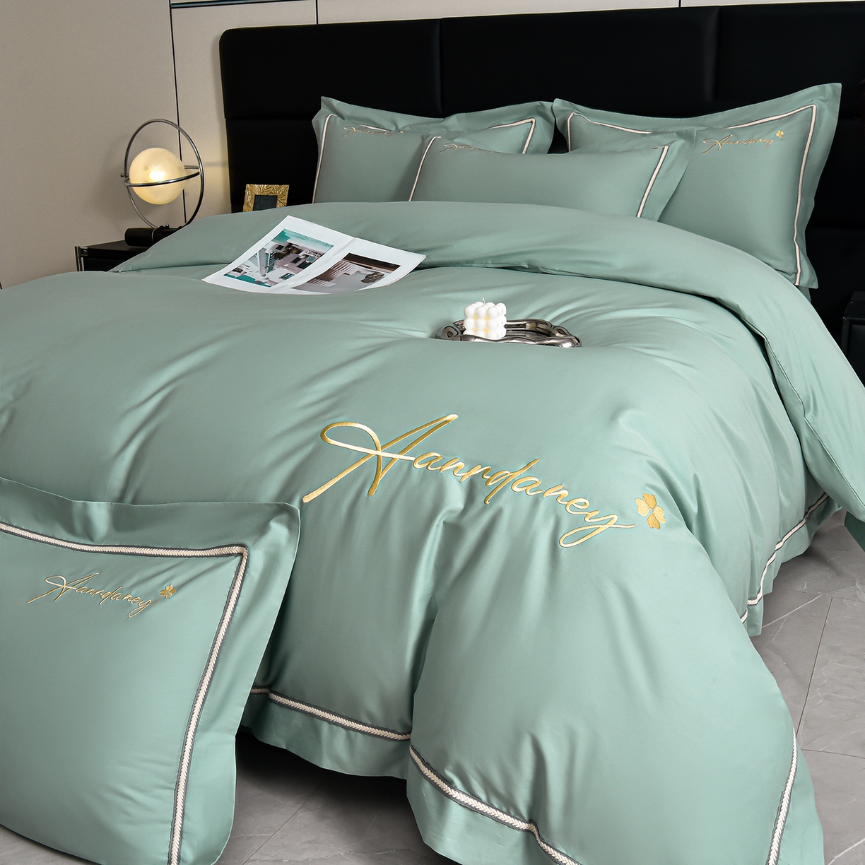 91家纺网 家纺一手货源 找家纺 （总）湘雪家居 2026新款长绒棉高支高密纯棉刺绣四件套-幕镜款