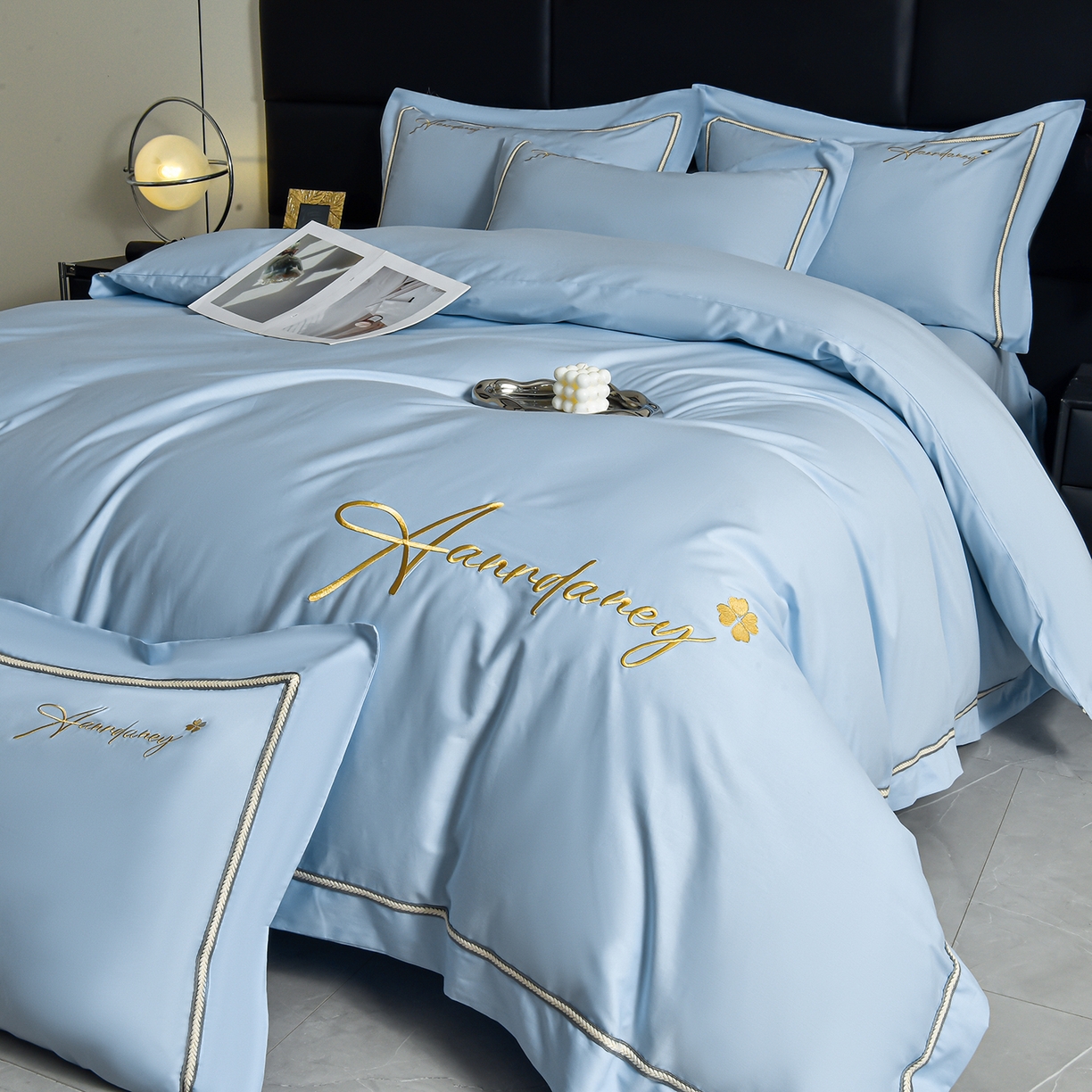 91家纺网 家纺一手货源 找家纺 （总）湘雪家居 2026新款长绒棉高支高密纯棉刺绣四件套-幕镜款