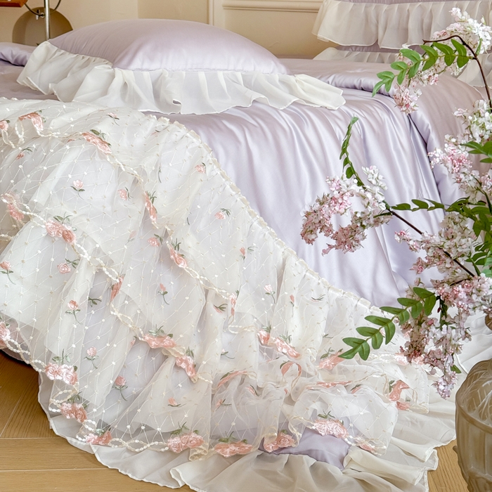 91家纺网 家纺一手货源 找家纺 爱家（原缔乐家纺） 2026新款轻奢法式天丝夏被四件套 花雾织梦-梦幻紫