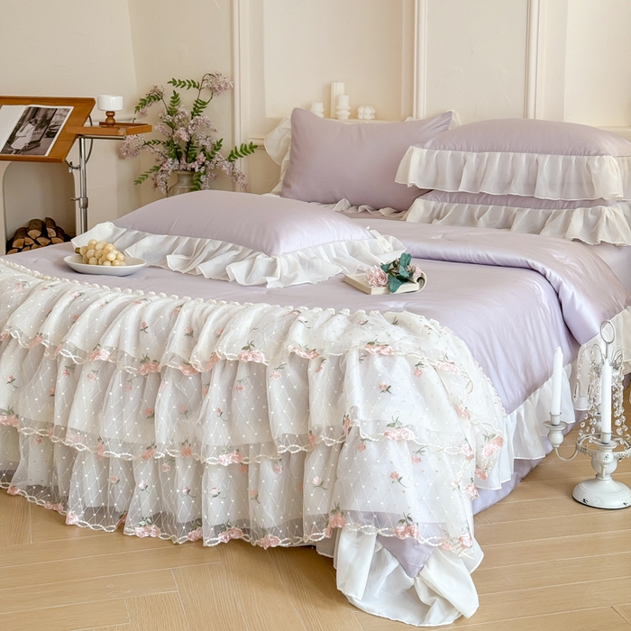 91家纺网 家纺一手货源 找家纺 爱家（原缔乐家纺） 2026新款轻奢法式天丝夏被四件套 花雾织梦-梦幻紫