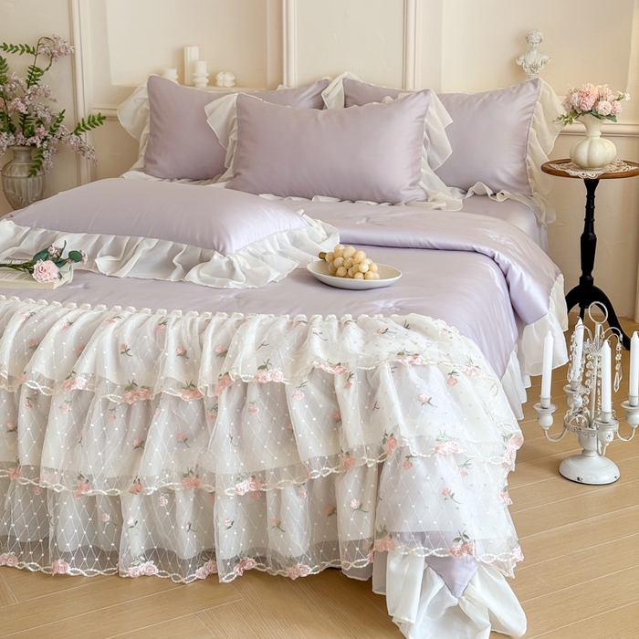 91家纺网 家纺一手货源 找家纺 爱家（原缔乐家纺） 2026新款轻奢法式天丝夏被四件套 花雾织梦-梦幻紫