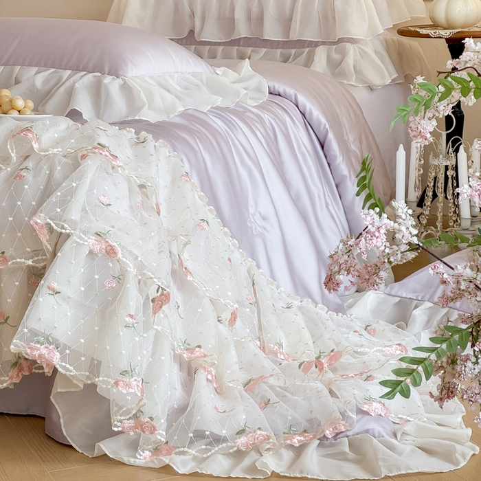 91家纺网 家纺一手货源 找家纺 爱家（原缔乐家纺） 2026新款轻奢法式天丝夏被四件套 花雾织梦-梦幻紫