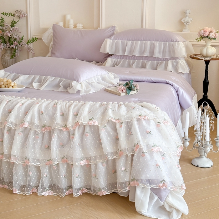 91家纺网 家纺一手货源 找家纺 爱家（原缔乐家纺） 2026新款轻奢法式天丝夏被四件套 花雾织梦-梦幻紫