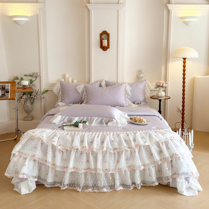 爱家（原缔乐家纺） 2026新款轻奢法式天丝夏被四件套 花雾织梦-梦幻紫