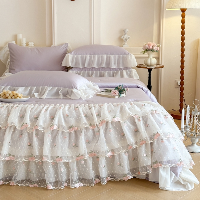 91家纺网 家纺一手货源 找家纺 爱家（原缔乐家纺） 2026新款轻奢法式天丝夏被四件套 花雾织梦-梦幻紫