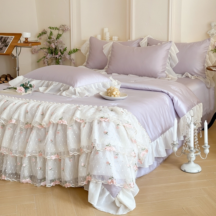 91家纺网 家纺一手货源 找家纺 爱家（原缔乐家纺） 2026新款轻奢法式天丝夏被四件套 花雾织梦-梦幻紫