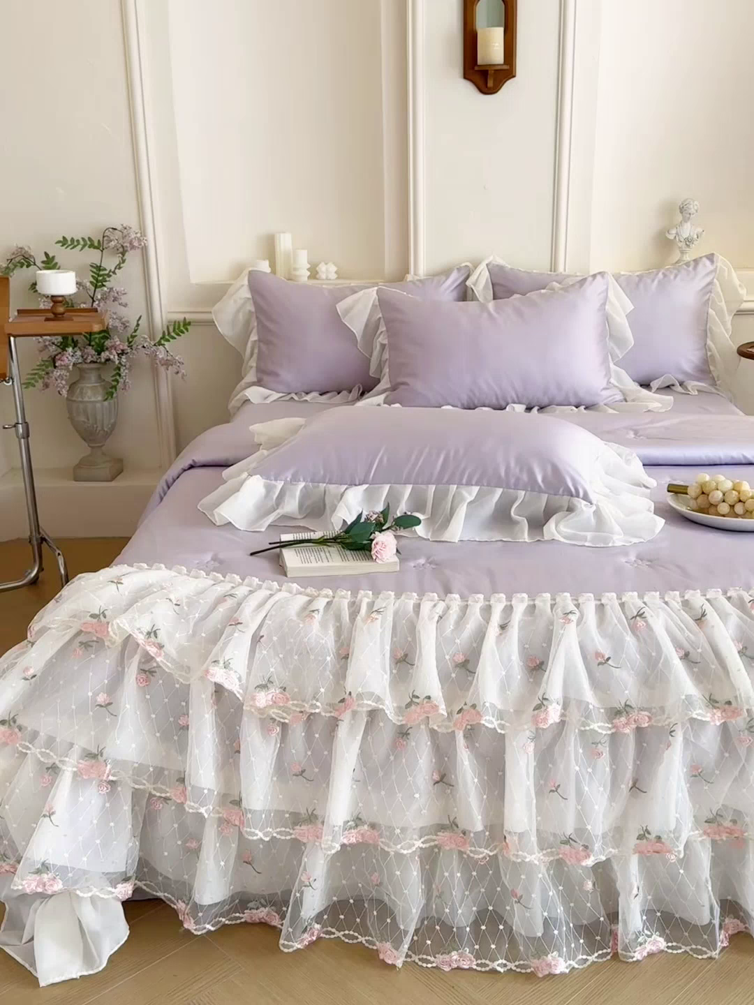 91家纺网 家纺一手货源 找家纺 爱家（原缔乐家纺） 2026新款轻奢法式天丝夏被四件套 花雾织梦-梦幻紫