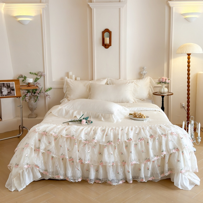 爱家（原缔乐家纺） 2026新款轻奢法式天丝夏被四件套 花雾织梦-奶昔白