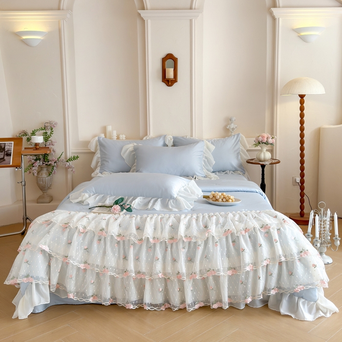 爱家（原缔乐家纺） 2026新款轻奢法式天丝夏被四件套 花雾织梦-天空兰