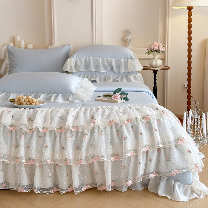 91家纺网 家纺一手货源 找家纺 爱家（原缔乐家纺） 2026新款轻奢法式天丝夏被四件套 花雾织梦-天空兰