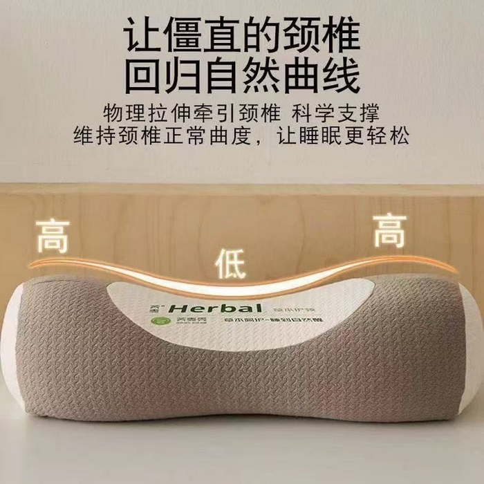 91家纺网 家纺一手货源 找家纺 怡薇格枕芯 2026新款针织圆柱立体荞麦护颈枕枕头枕芯 咖色