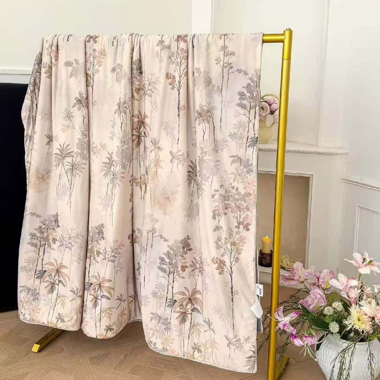 悦织湾家纺 冰丝冰激凌夏被2026新款凉感丝冻冻印花冰淇淋绗绣包边夏凉被轻奢空调被     卡色树