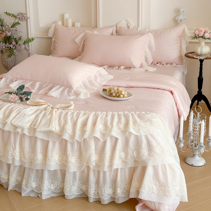 91家纺网 家纺一手货源 找家纺 爱家（原缔乐家纺） 2026新款轻奢法式天丝夏被四件套 洛可可之梦-公主粉