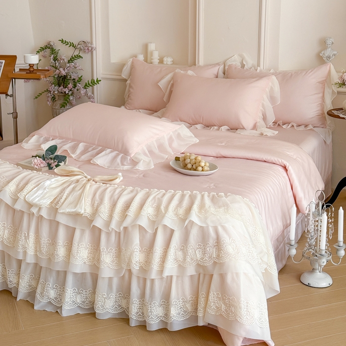 91家纺网 家纺一手货源 找家纺 爱家（原缔乐家纺） 2026新款轻奢法式天丝夏被四件套 洛可可之梦-公主粉