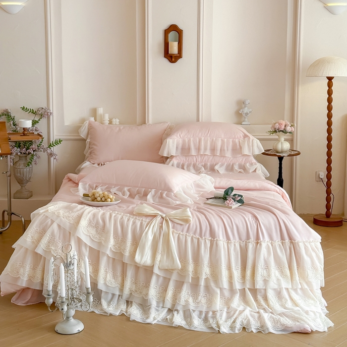 91家纺网 家纺一手货源 找家纺 爱家（原缔乐家纺） 2026新款轻奢法式天丝夏被四件套 洛可可之梦-公主粉