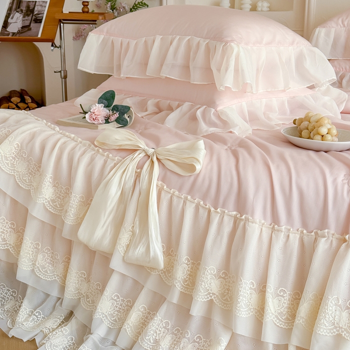 91家纺网 家纺一手货源 找家纺 爱家（原缔乐家纺） 2026新款轻奢法式天丝夏被四件套 洛可可之梦-公主粉