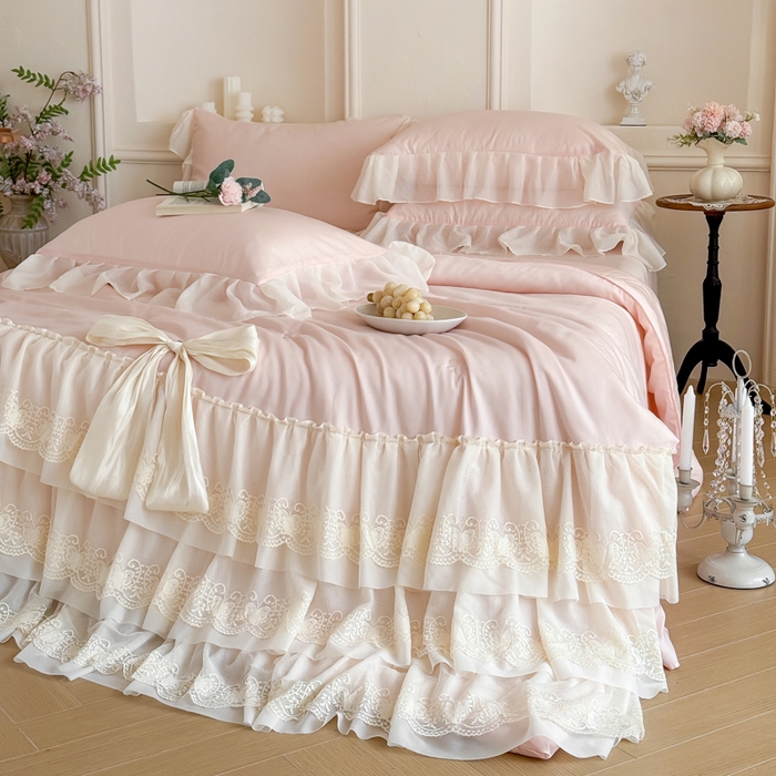 91家纺网 家纺一手货源 找家纺 爱家（原缔乐家纺） 2026新款轻奢法式天丝夏被四件套 洛可可之梦-公主粉