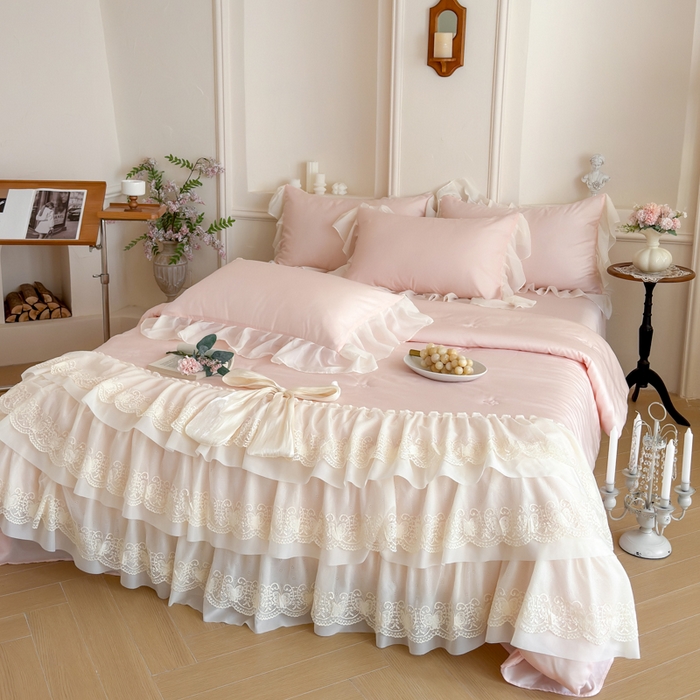 91家纺网 家纺一手货源 找家纺 爱家（原缔乐家纺） 2026新款轻奢法式天丝夏被四件套 洛可可之梦-公主粉