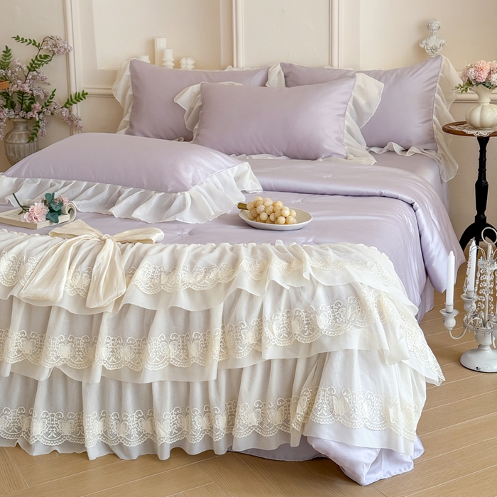 91家纺网 家纺一手货源 找家纺 爱家（原缔乐家纺） 2026新款轻奢法式天丝夏被四件套 洛可可之梦-梦幻紫