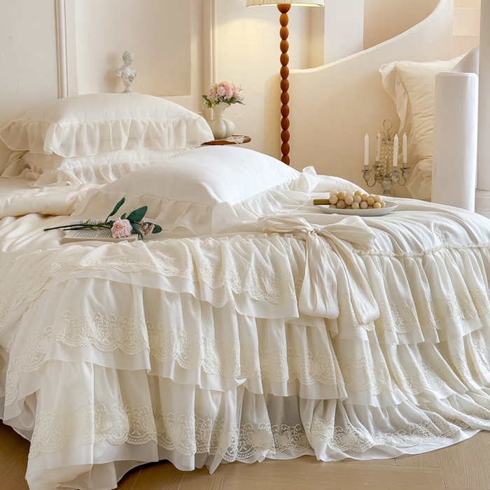 91家纺网 家纺一手货源 找家纺 爱家（原缔乐家纺） 2026新款轻奢法式天丝夏被四件套 洛可可之梦-奶昔白