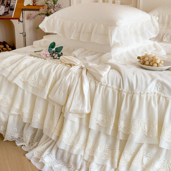 91家纺网 家纺一手货源 找家纺 爱家（原缔乐家纺） 2026新款轻奢法式天丝夏被四件套 洛可可之梦-奶昔白