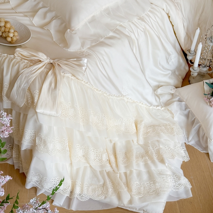 91家纺网 家纺一手货源 找家纺 爱家（原缔乐家纺） 2026新款轻奢法式天丝夏被四件套 洛可可之梦-奶昔白
