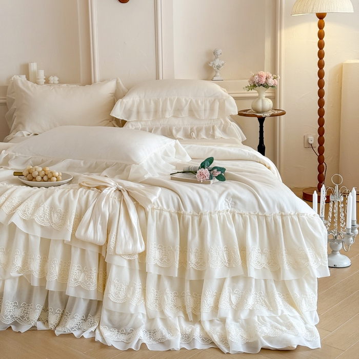 91家纺网 家纺一手货源 找家纺 爱家（原缔乐家纺） 2026新款轻奢法式天丝夏被四件套 洛可可之梦-奶昔白