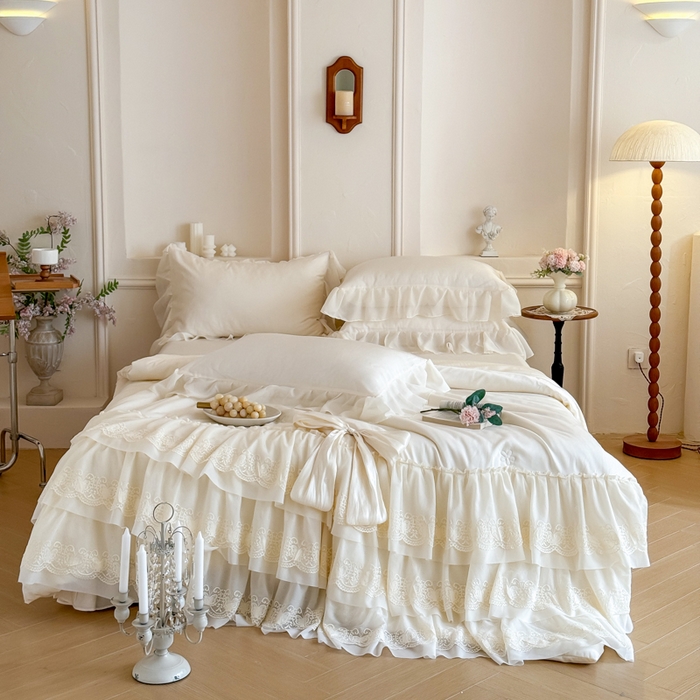 91家纺网 家纺一手货源 找家纺 爱家（原缔乐家纺） 2026新款轻奢法式天丝夏被四件套 洛可可之梦-奶昔白