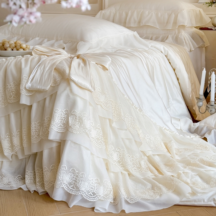 91家纺网 家纺一手货源 找家纺 爱家（原缔乐家纺） 2026新款轻奢法式天丝夏被四件套 洛可可之梦-奶昔白