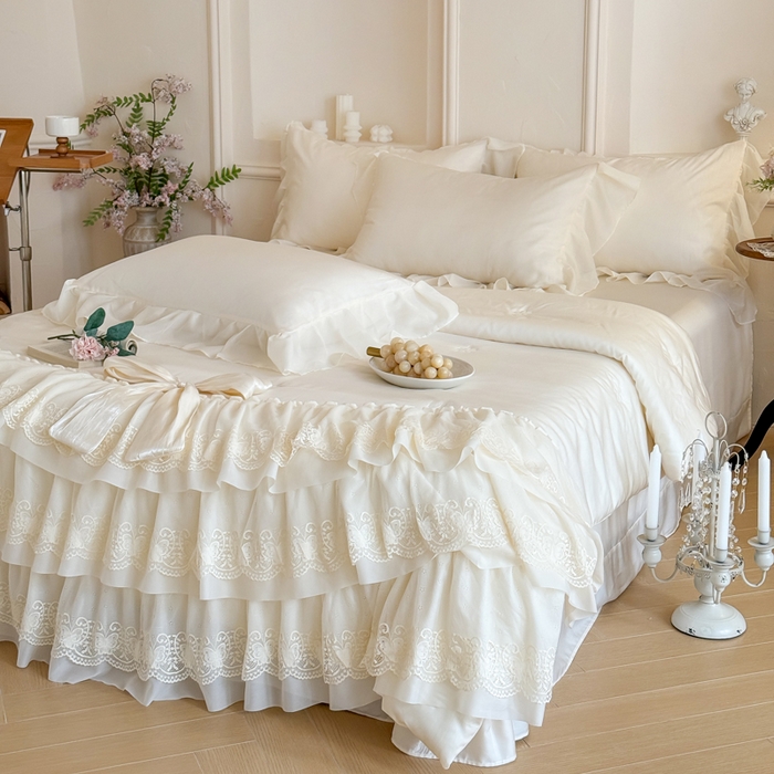 91家纺网 家纺一手货源 找家纺 爱家（原缔乐家纺） 2026新款轻奢法式天丝夏被四件套 洛可可之梦-奶昔白