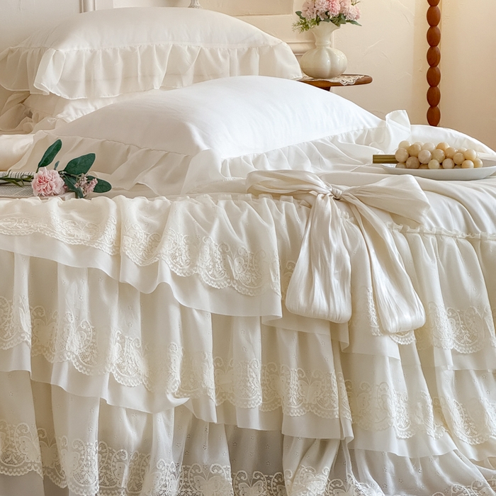 91家纺网 家纺一手货源 找家纺 爱家（原缔乐家纺） 2026新款轻奢法式天丝夏被四件套 洛可可之梦-奶昔白