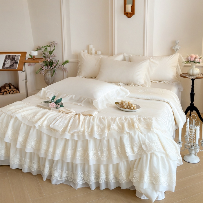 91家纺网 家纺一手货源 找家纺 爱家（原缔乐家纺） 2026新款轻奢法式天丝夏被四件套 洛可可之梦-奶昔白