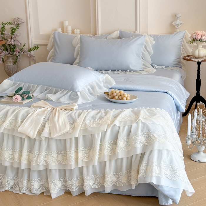 91家纺网 家纺一手货源 找家纺 爱家（原缔乐家纺） 2026新款轻奢法式天丝夏被四件套 洛可可之梦-天空兰