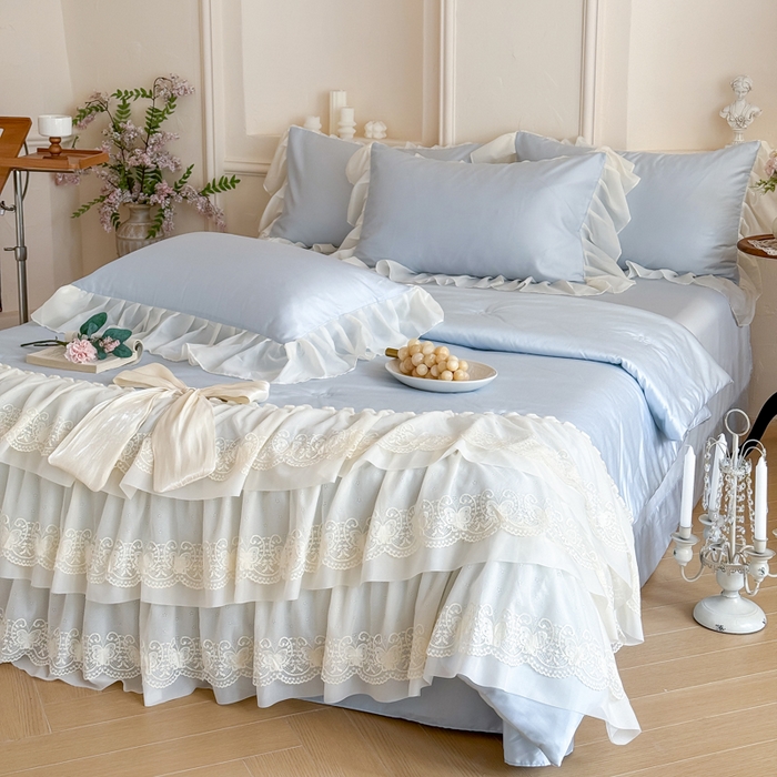 91家纺网 家纺一手货源 找家纺 爱家（原缔乐家纺） 2026新款轻奢法式天丝夏被四件套 洛可可之梦-天空兰