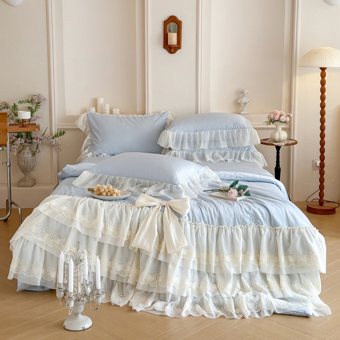 91家纺网 家纺一手货源 找家纺 爱家（原缔乐家纺） 2026新款轻奢法式天丝夏被四件套 洛可可之梦-天空兰