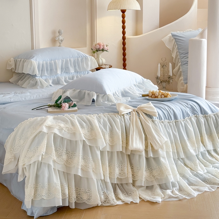 91家纺网 家纺一手货源 找家纺 爱家（原缔乐家纺） 2026新款轻奢法式天丝夏被四件套 洛可可之梦-天空兰