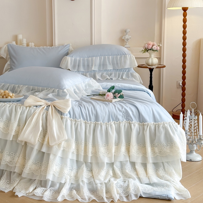 91家纺网 家纺一手货源 找家纺 爱家（原缔乐家纺） 2026新款轻奢法式天丝夏被四件套 洛可可之梦-天空兰