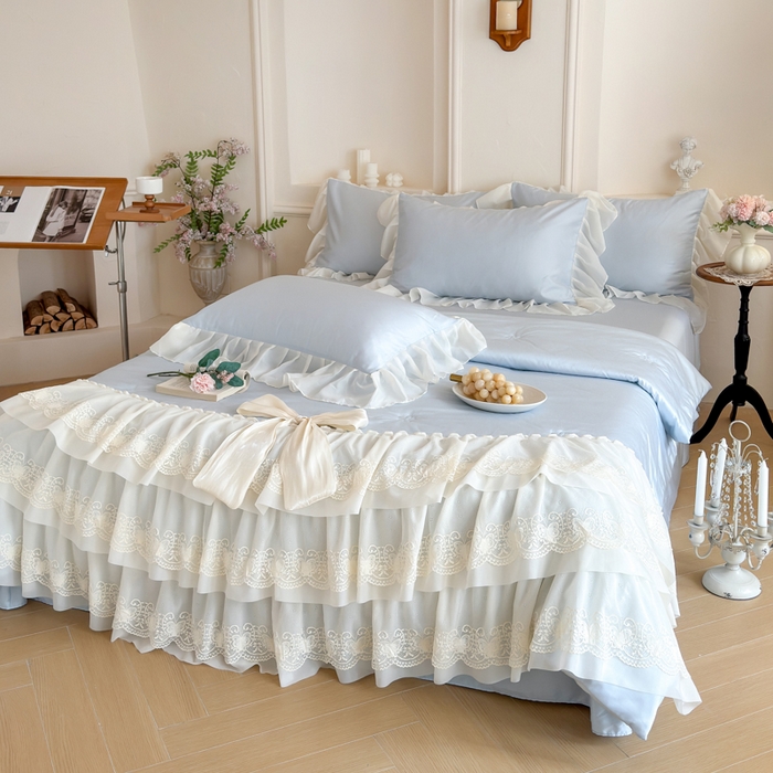 91家纺网 家纺一手货源 找家纺 爱家（原缔乐家纺） 2026新款轻奢法式天丝夏被四件套 洛可可之梦-天空兰