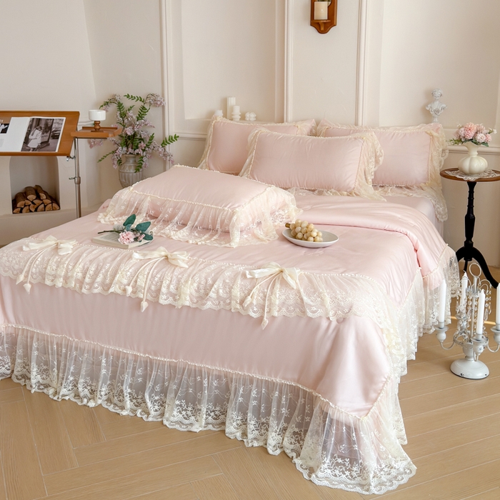 91家纺网 家纺一手货源 找家纺 爱家（原缔乐家纺） 2026新款轻奢法式天丝夏被四件套 星光奶芙-公主粉