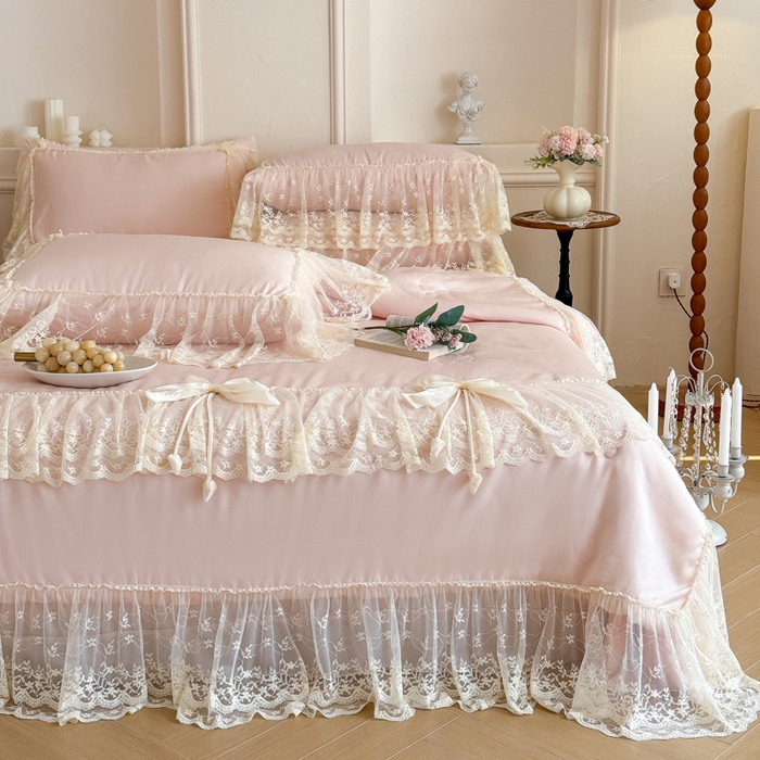 91家纺网 家纺一手货源 找家纺 爱家（原缔乐家纺） 2026新款轻奢法式天丝夏被四件套 星光奶芙-公主粉